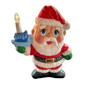 Vintage Christmas Ceramic Santa Holding Electric Candle Light